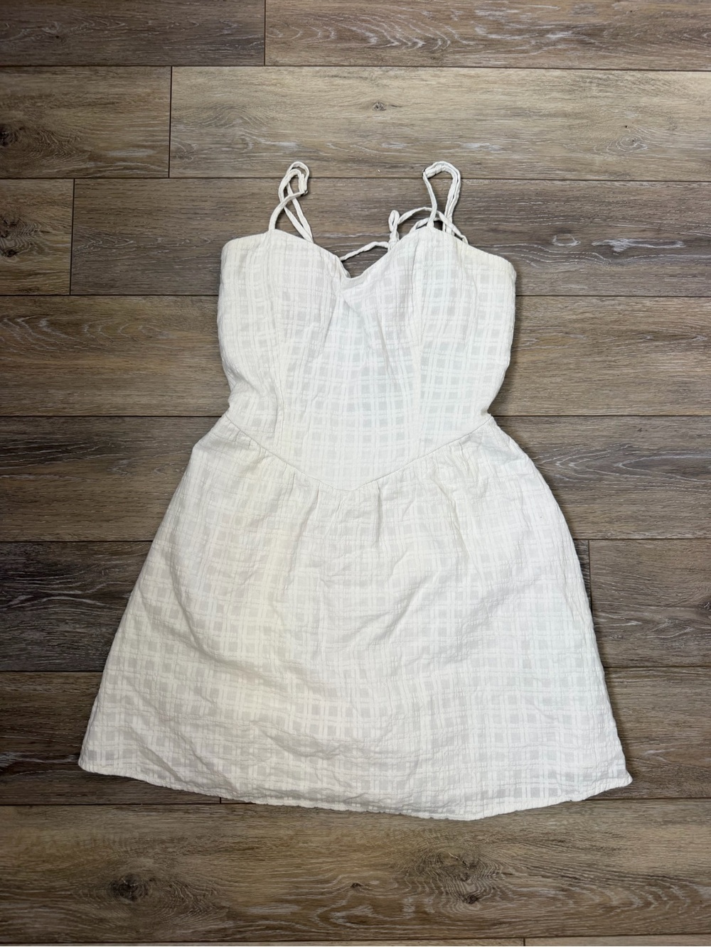 Hollister White Textured Mini Dress with Spaghetti Straps